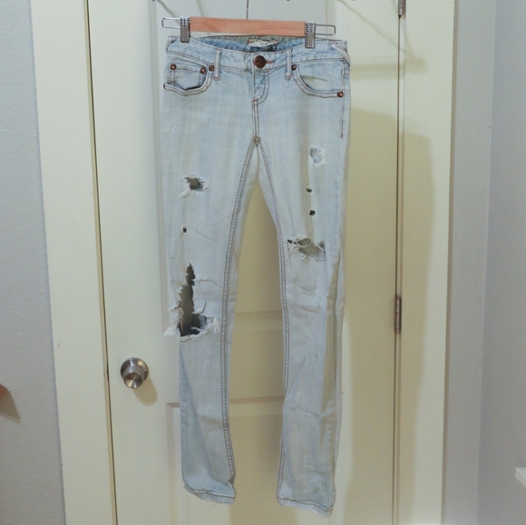 Free People Low Rise Ripped Light Jeans - Picture 2 of 5
